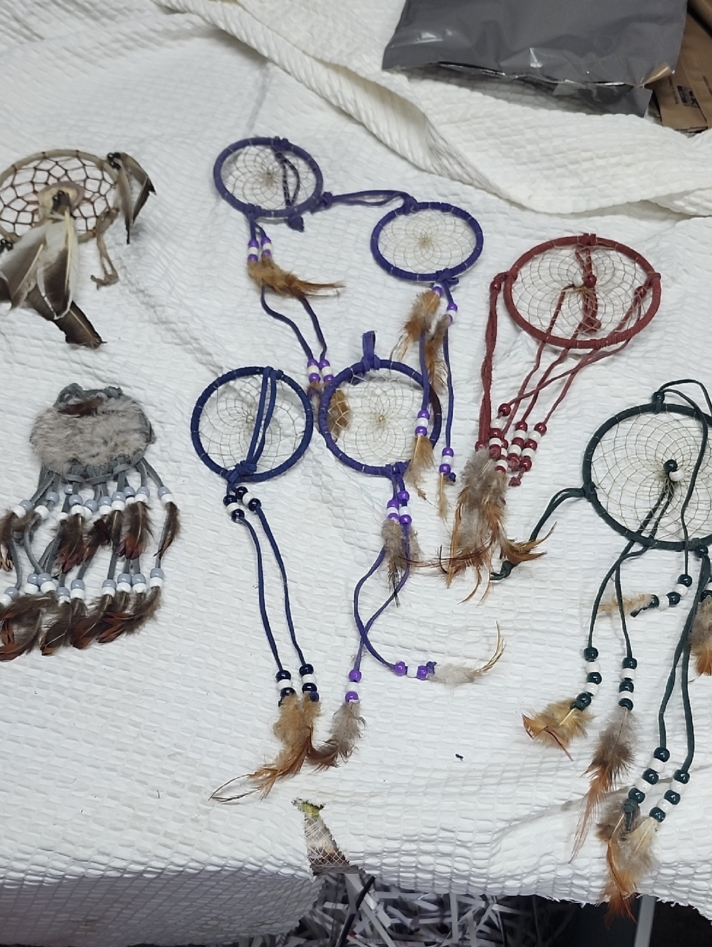 Handmade Feather Dreamcatcher Assortment - Purple, Red, Green, Gray